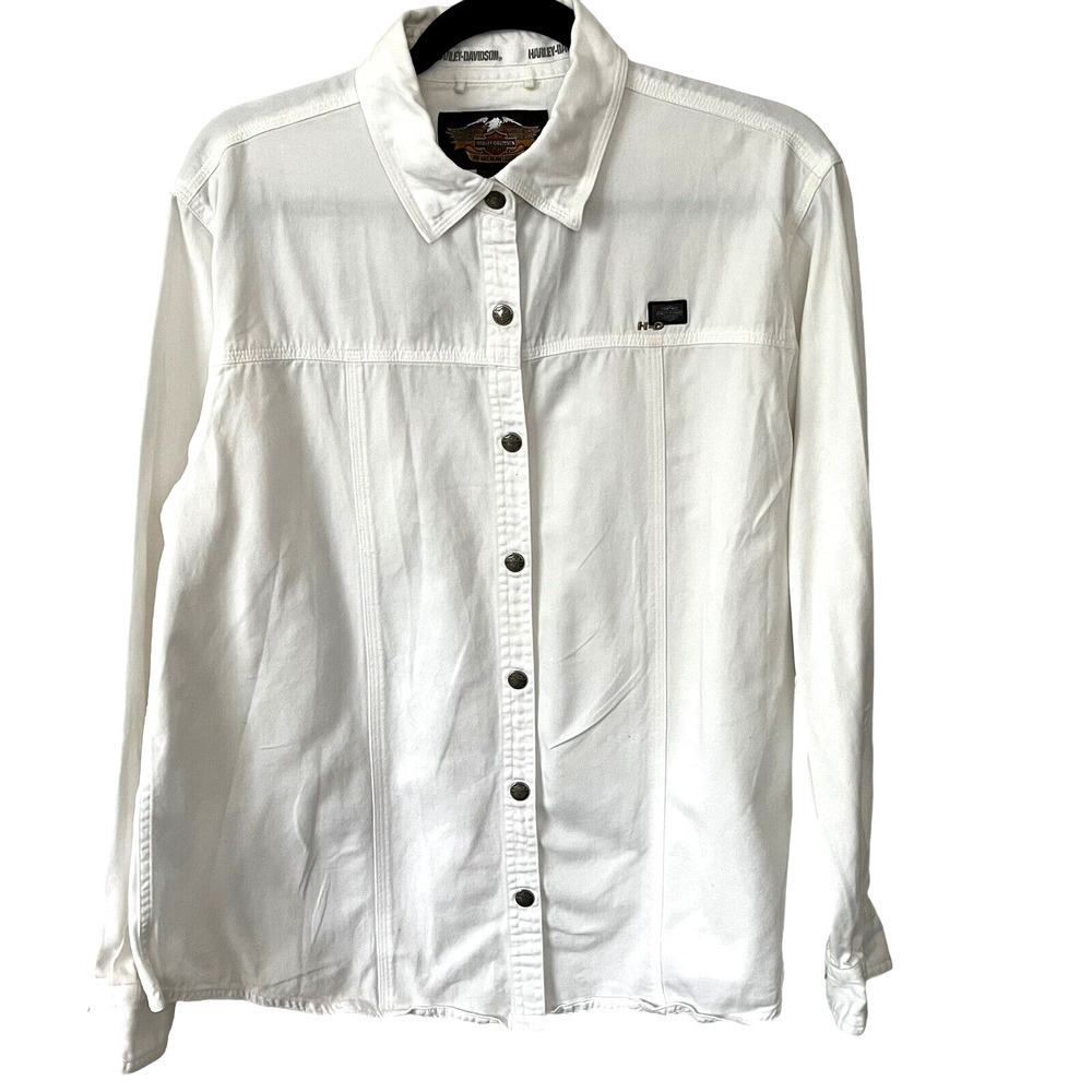 Harley Davidson Womens XL White Vintage Shirt Embroidered Forever Logo Hong Kong